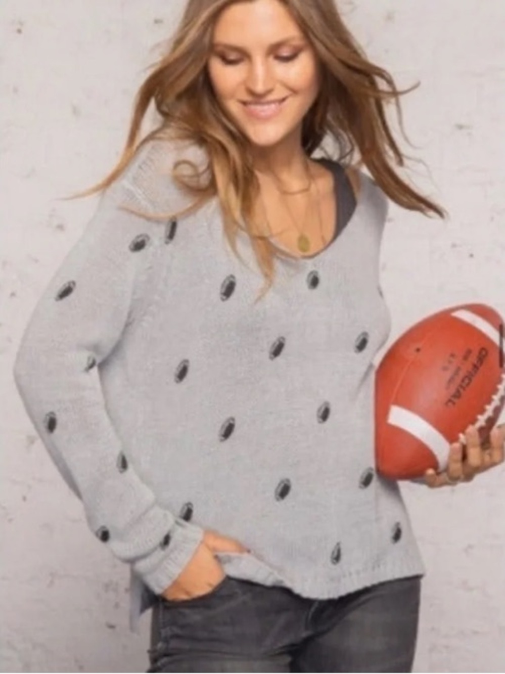 NWOT Wooden Ships Anthropologie Ivory Football Breaker Knit Sweater Size S / M